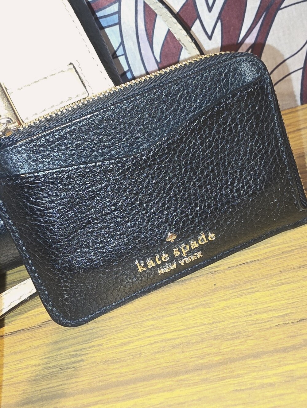 KATE SPADE "Houston" Faux Ostrich Crossbody Purse & KS Logo Blk Card Holder - Picture 4 of 4